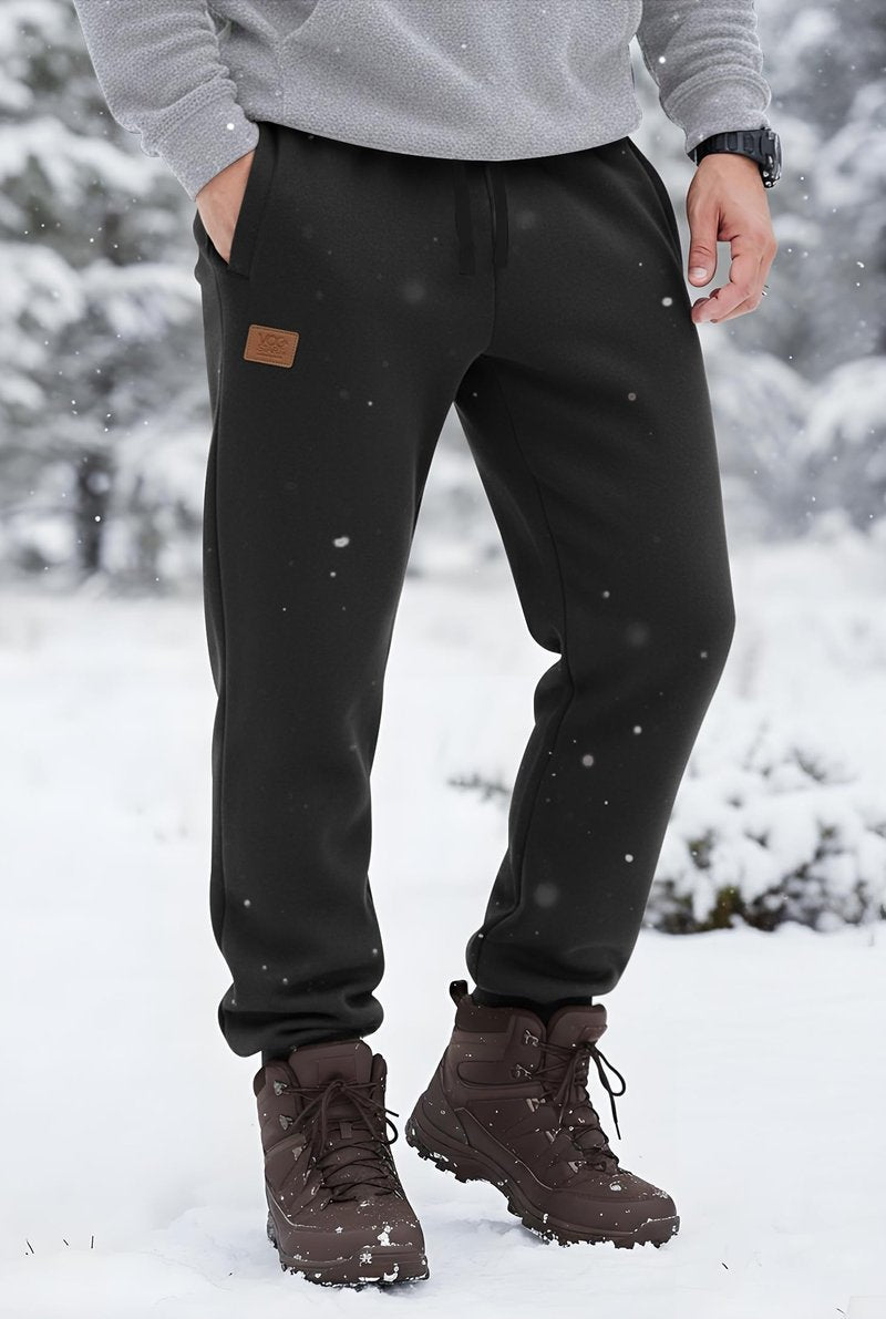 VOGSTART Men's Cold Weather Jogger Comfy Pant Winter Fleece Lined Sherpa Active Running Black L