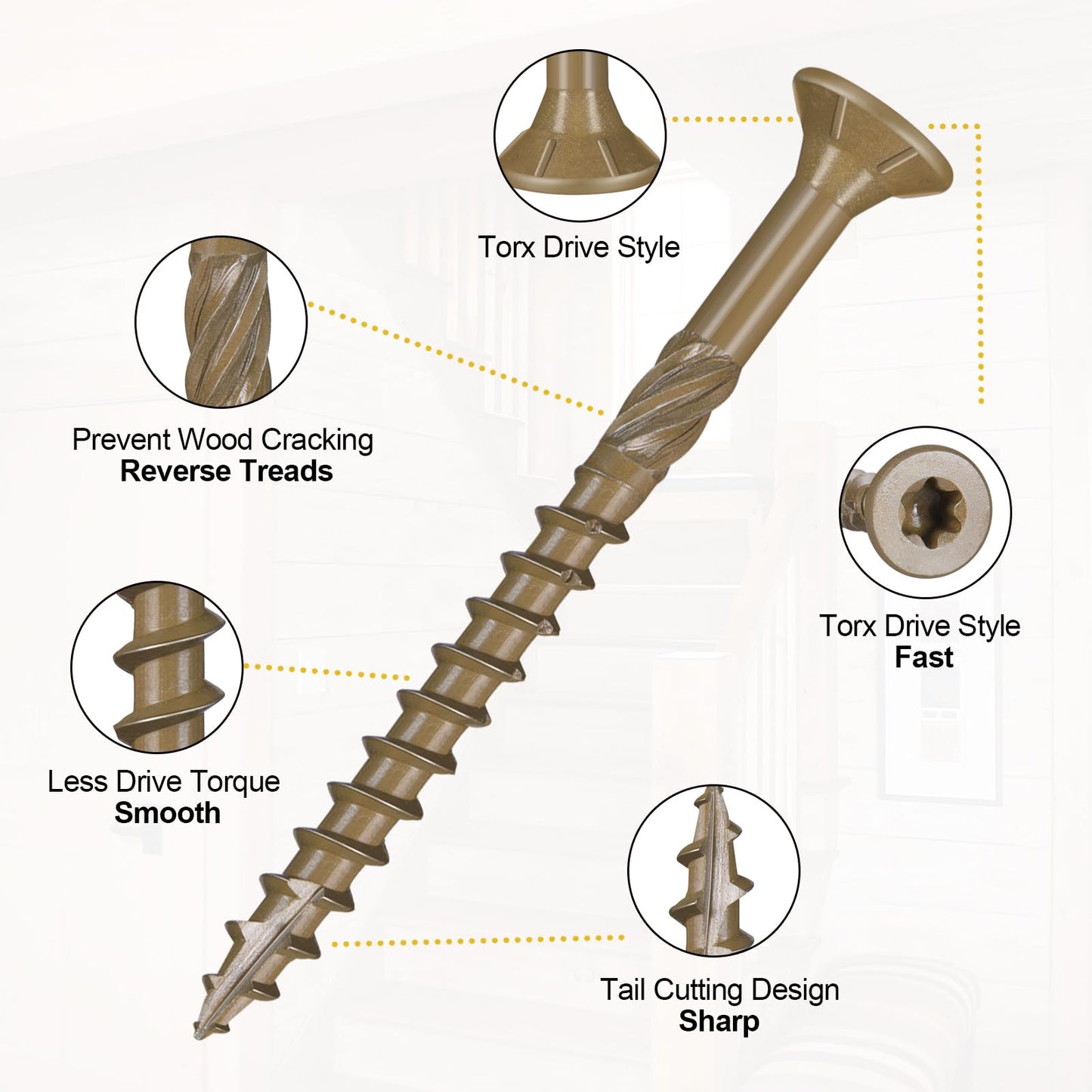 VGBUY 90Pcs Deck Screws, #8#10 Wood Screws Assortment Kit, Heavy-Duty Exterior,Star Drive,Bronze (1-1/2",2",2-1/2",3"),T25 Star Bit