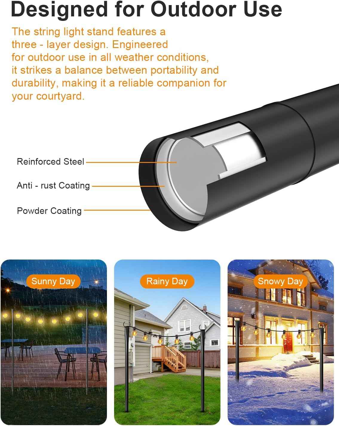 Outdoor String Light Poles - 4 Pack Heavy-Duty Metal Hangers for Patio & Garden Decor