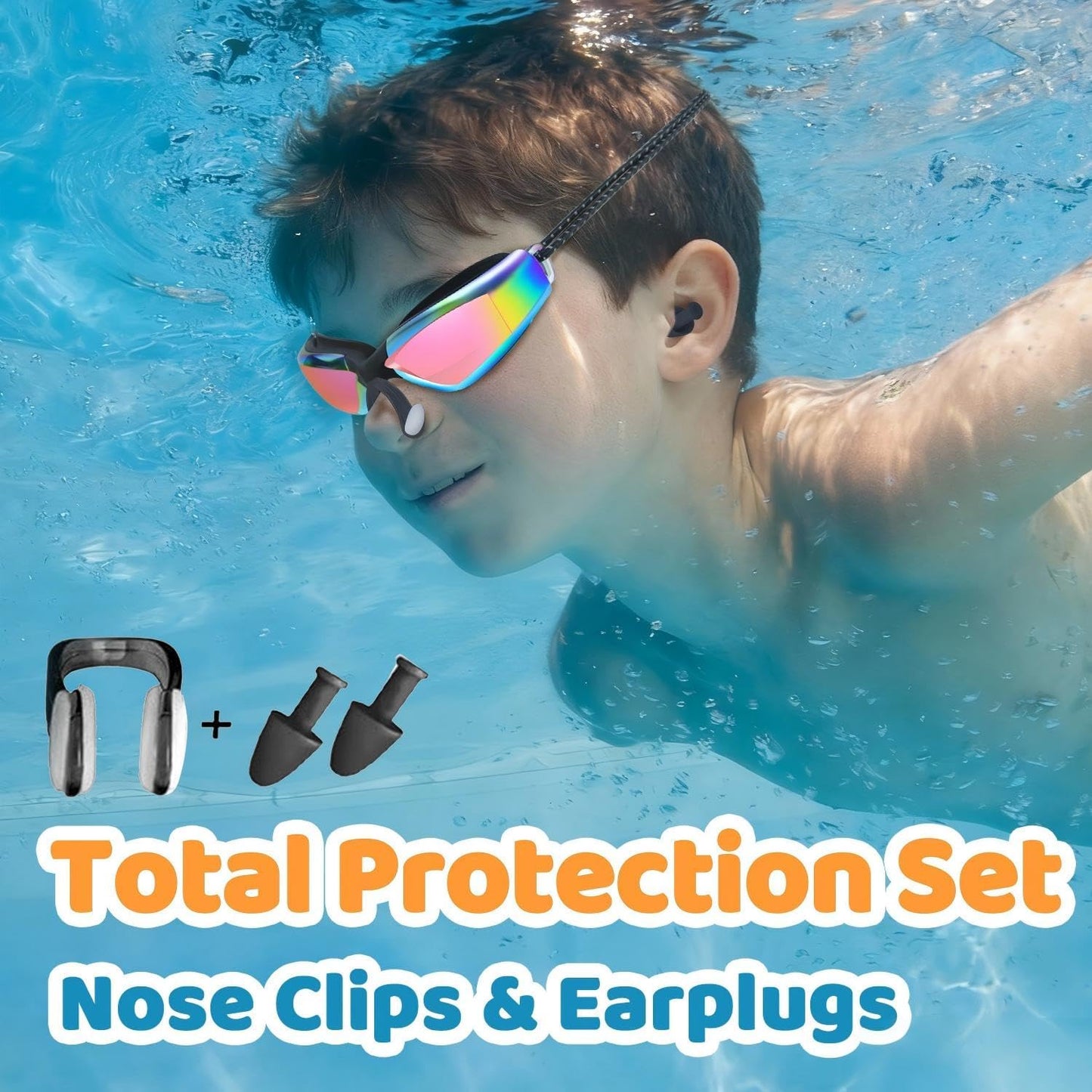 Vvinca Kids Swim Goggles - No Hair Pulling Design with Bungee Strap | 2-Pack for Ages 6-14