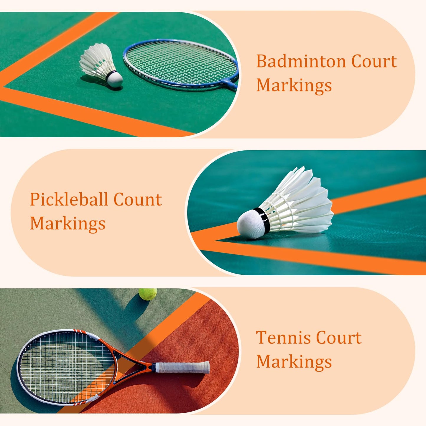AEXHOT 328FT Pickleball Court Marking Kit Orange Temporary Pickleball Court Lines Tape for Badminton, Tennis, Basketball, Pickleball Court Marking (Orange)