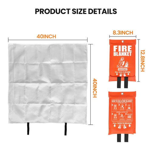 BXHYNOI Fire Blanket for Kitchen and Home - 2 Pack 40"x 40" Emergency Fire Suppression Blanket Fiberglass Fabric for Survival Safety