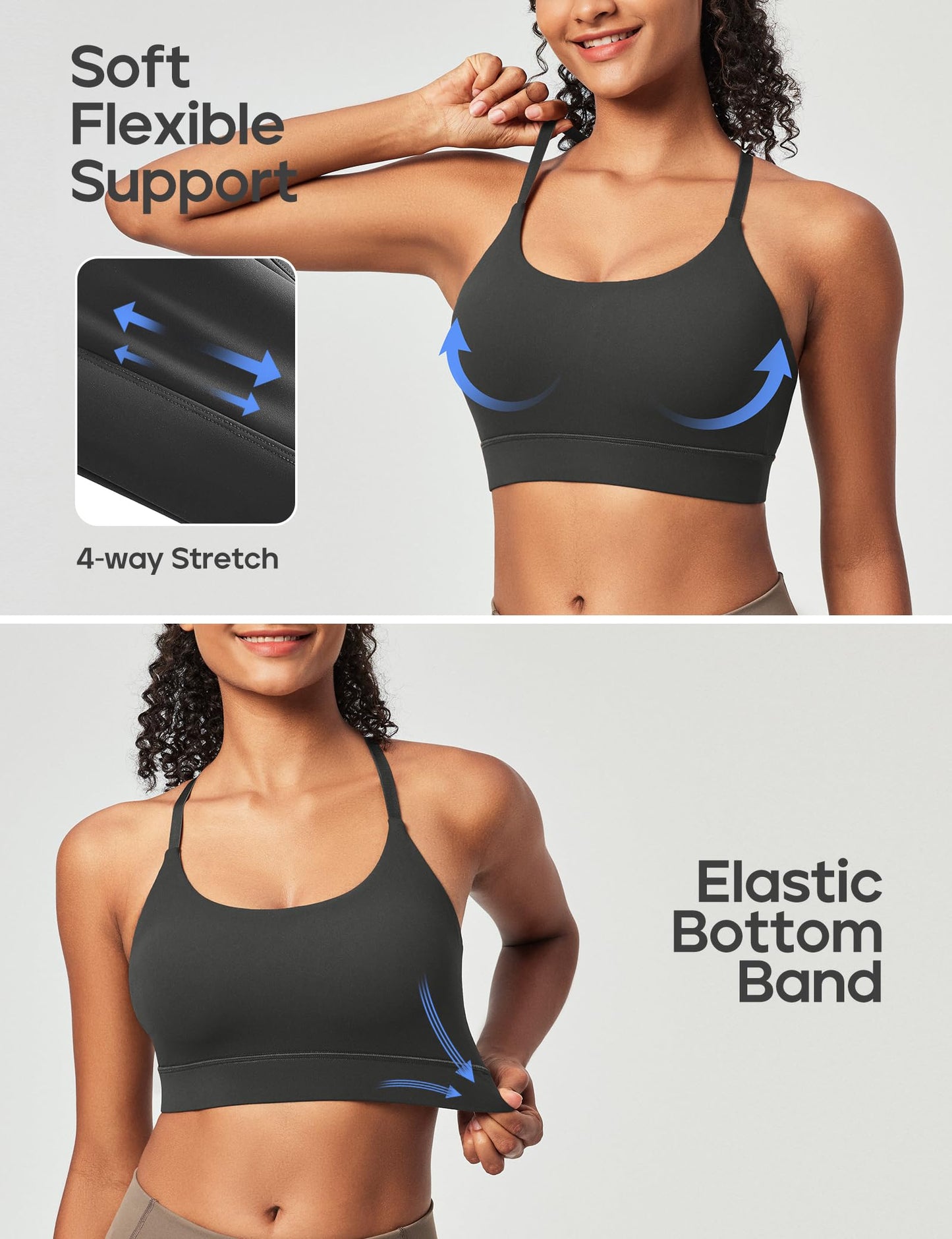 Heathyoga Sports Bras for Women Adjustable Strappy Sports Bra Y-Back Low Impact Racerback Workout Bra with Removable Pads Black