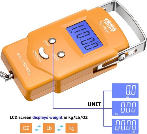 Dr.meter Fishing Scale - 110lb Digital Luggage Scale with Backlit LCD & Measuring Tape | Compact & Portable Fishing Gear