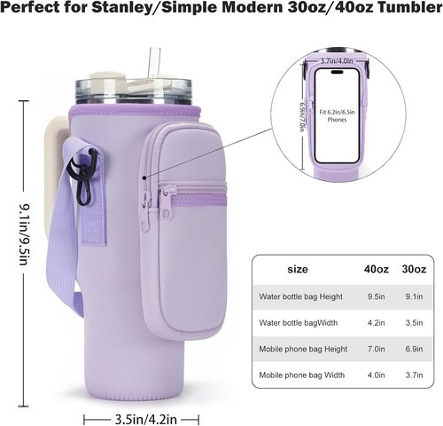 GOEWY Water Bottle Carrier Bag - Neoprene Holder for Stanley 40/30 oz Tumbler | Includes Phone Pocket & Straps