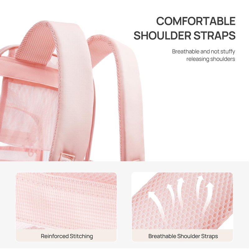 Telena Clear Backpack with Multi-pockets, Heavy Duty TPU Transparent Bag with Reinforced Straps, Large See Through Bookbag for College, Work - Pink