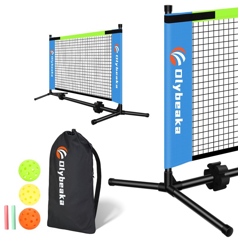 Mini Pickleball Net for Beginners Pros, Half Court Small Size Portable Pickleball Net for Driveway Backyard Outdoor Indoor with 3 Pickleballs Carry Bag, Chalk (Blue, 5ft)