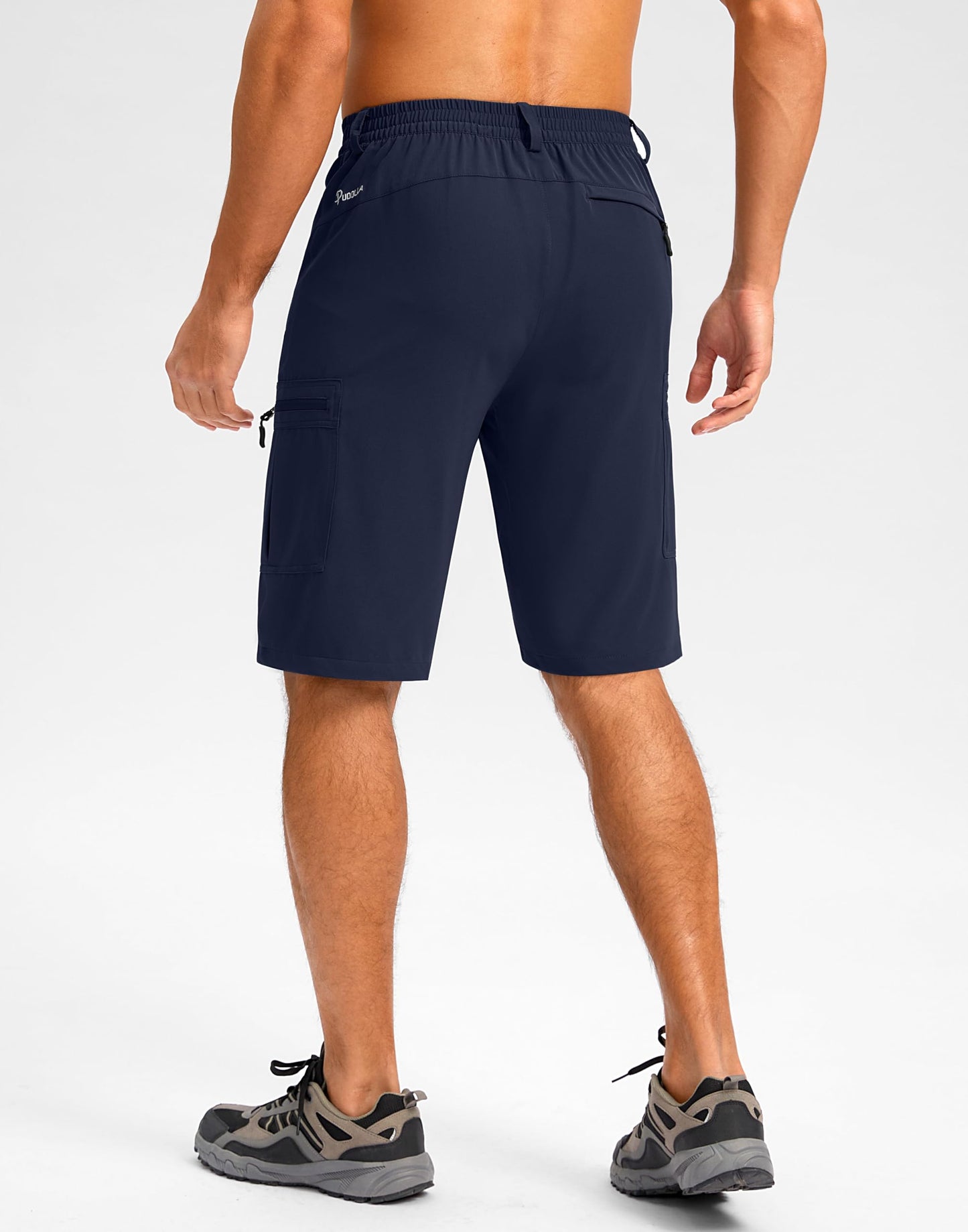 Pudolla Men's Hiking Shorts 11" Lightweight Cargo Work Shorts for Men Summer Travel Golf Casual Outdoor with 5 Pockets(Navy Large)