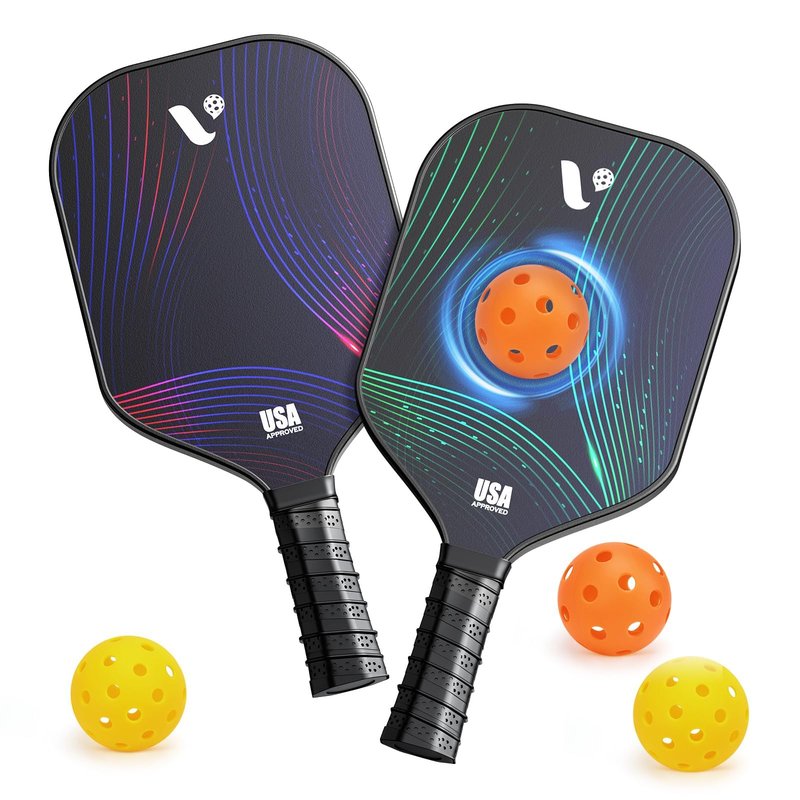 Pickleball Paddles Set of 2, USAPA Approved Fiberglass Pickle Ball Paddles with 4 Pickle Balls, Durable &Lightweight Racket for Beginners, Pros, Men, Women, Adults, Kids