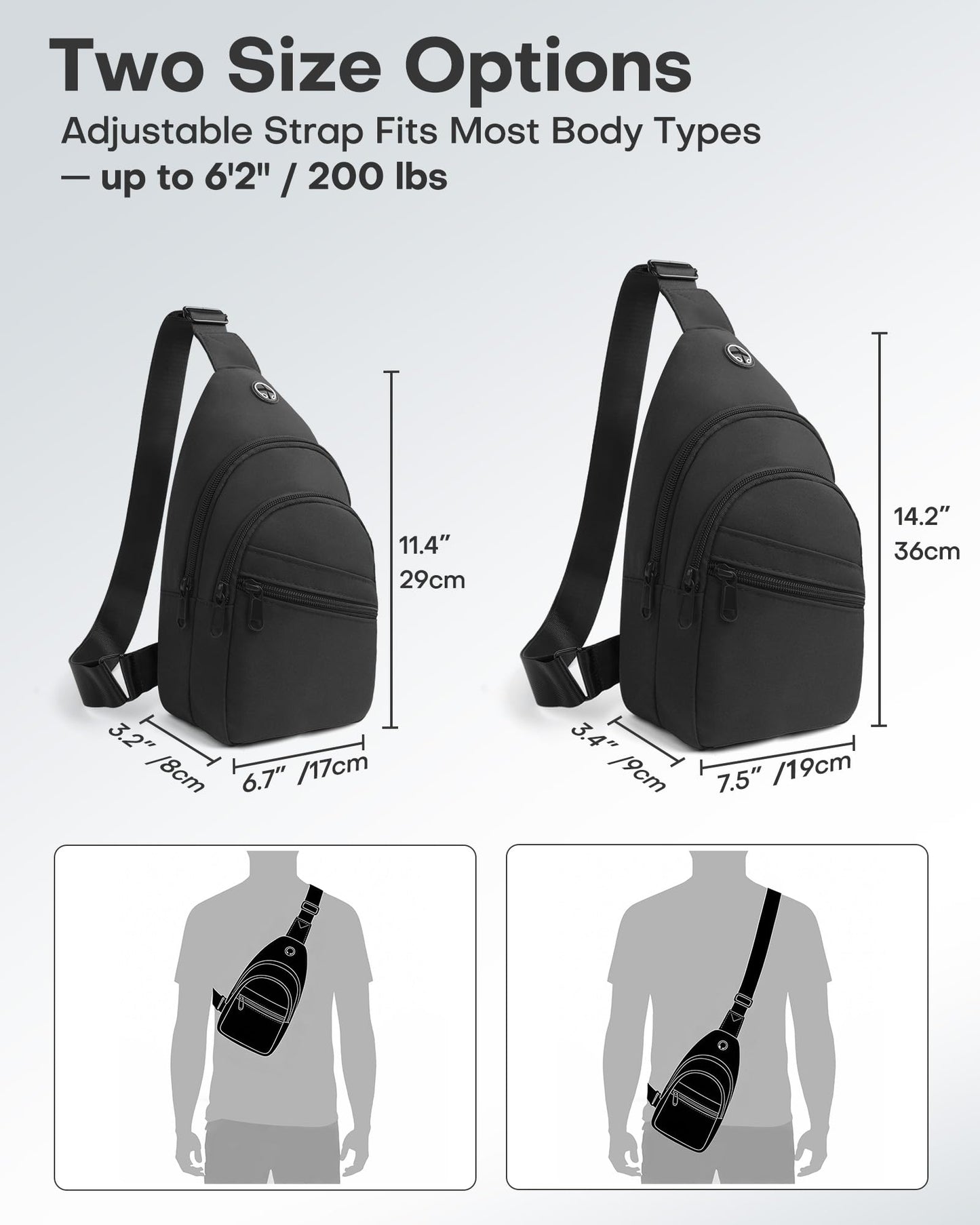 HOTOR Sling Bag - Crossbody Bag & Shoulder Bag for Women & Men with Adjustable Strap, for Travel and Camping Essentials - Black 6.7" x 3.2" x 11.4"