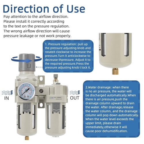 **Regine Switzerland Compressed Air Filter Regulator - Water/Oil Trap Separator (0-150 PSI) | Semi-Automatic Drain**