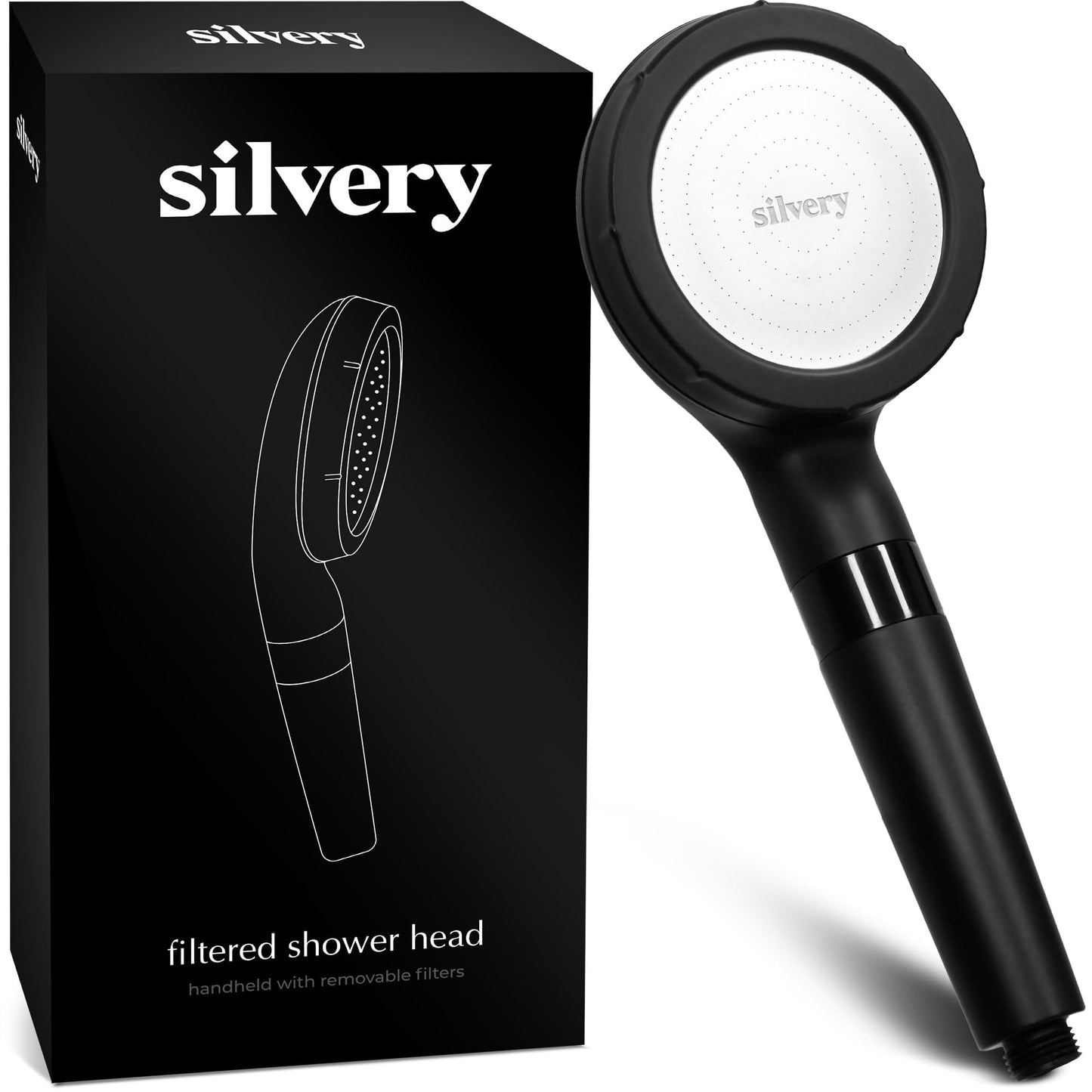 Silvery High Pressure Filtered Shower Head - Dermatologist-Approved Clean Water with Silvery Technology™ Filter - Showerhead Removes Impurities for Healthier Skin, Hair, Scalp (Handheld Showerhead)