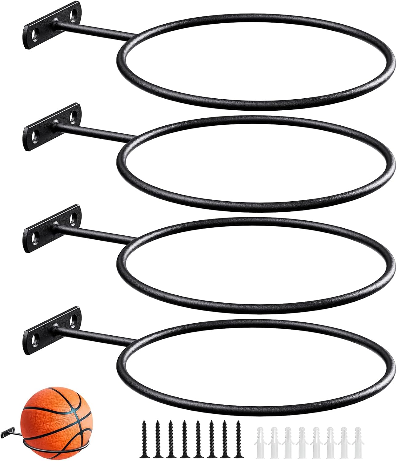 Skiennix Mounted Ball Wall Storage Rack - Universal Metal Holder for Basketball, Football, Volleyball, Soccer - Black