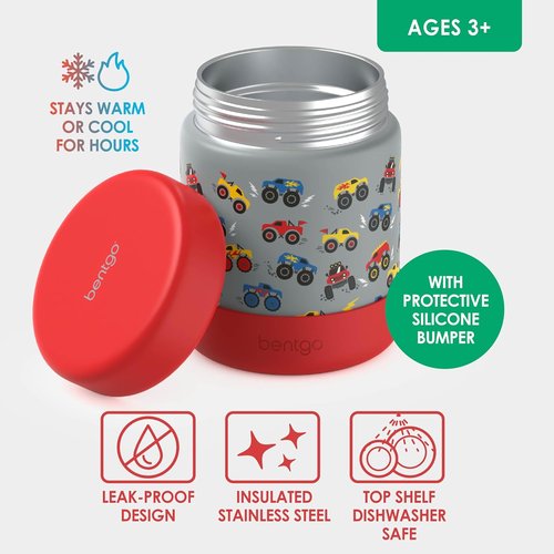 Bentgo Kids Stainless Steel Food Jar - 11oz Leak-Proof Insulated Container for Hot or Cold Meals - Trucks Design