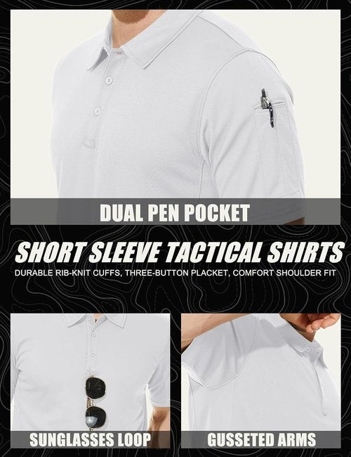 MAGCOMSEN Men's Polo Shirt - Quick Dry Tactical Performance | Short Sleeve Pique Jersey Golf Shirt