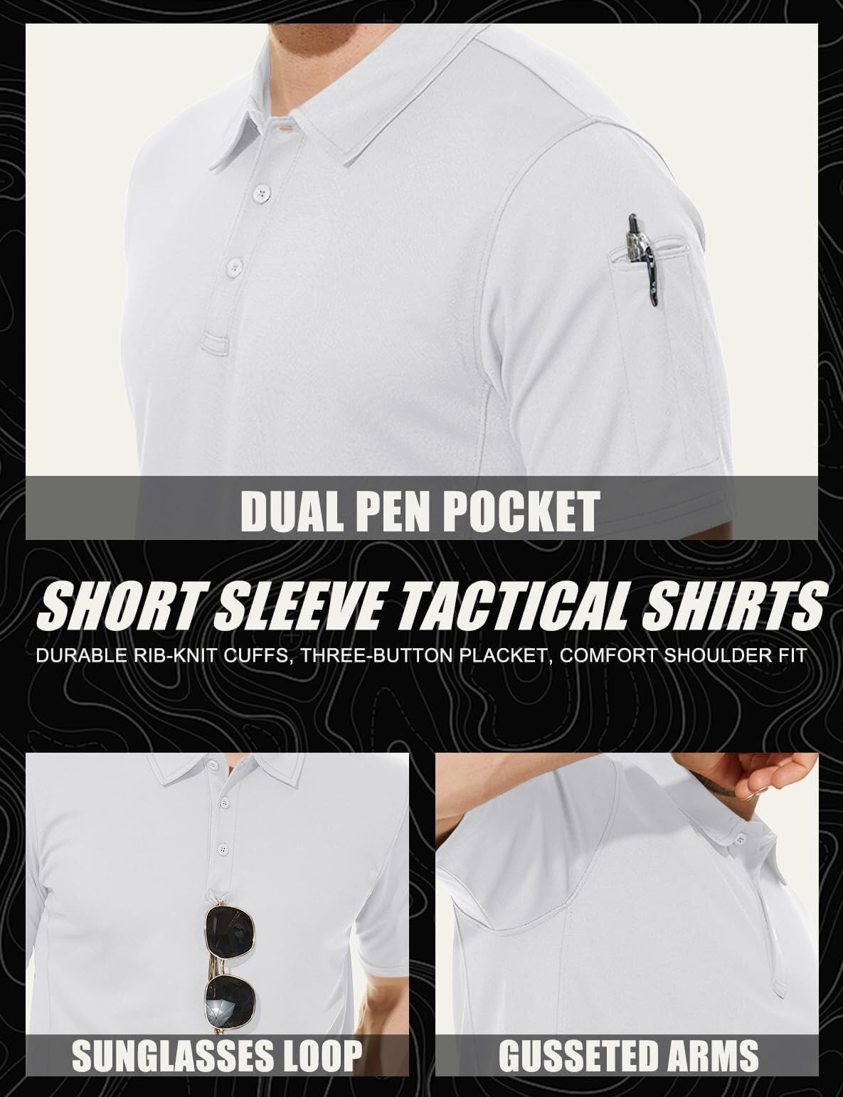 MAGCOMSEN White Polo Shirts for Men Short Sleeve Golf Collared Work Shirts Casual Shirts Quick Dry Summer Shirts L