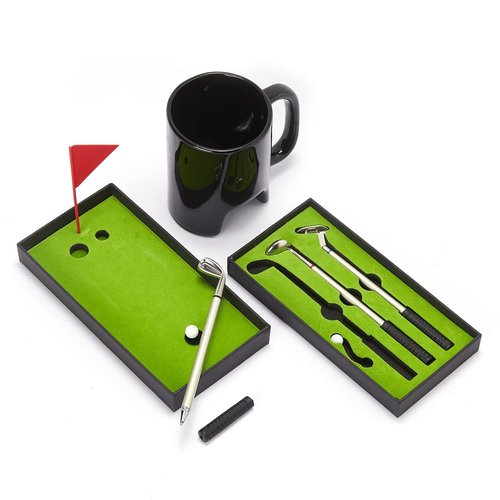 Golf Pen & Putter Mug Gift Set – Mini Golf Desk Game for Men, Dad, Grandpa, or Boyfriend – Great Father's Day Gift Idea – Includes Club Pens, 2 Balls & 14oz Ceramic Cup