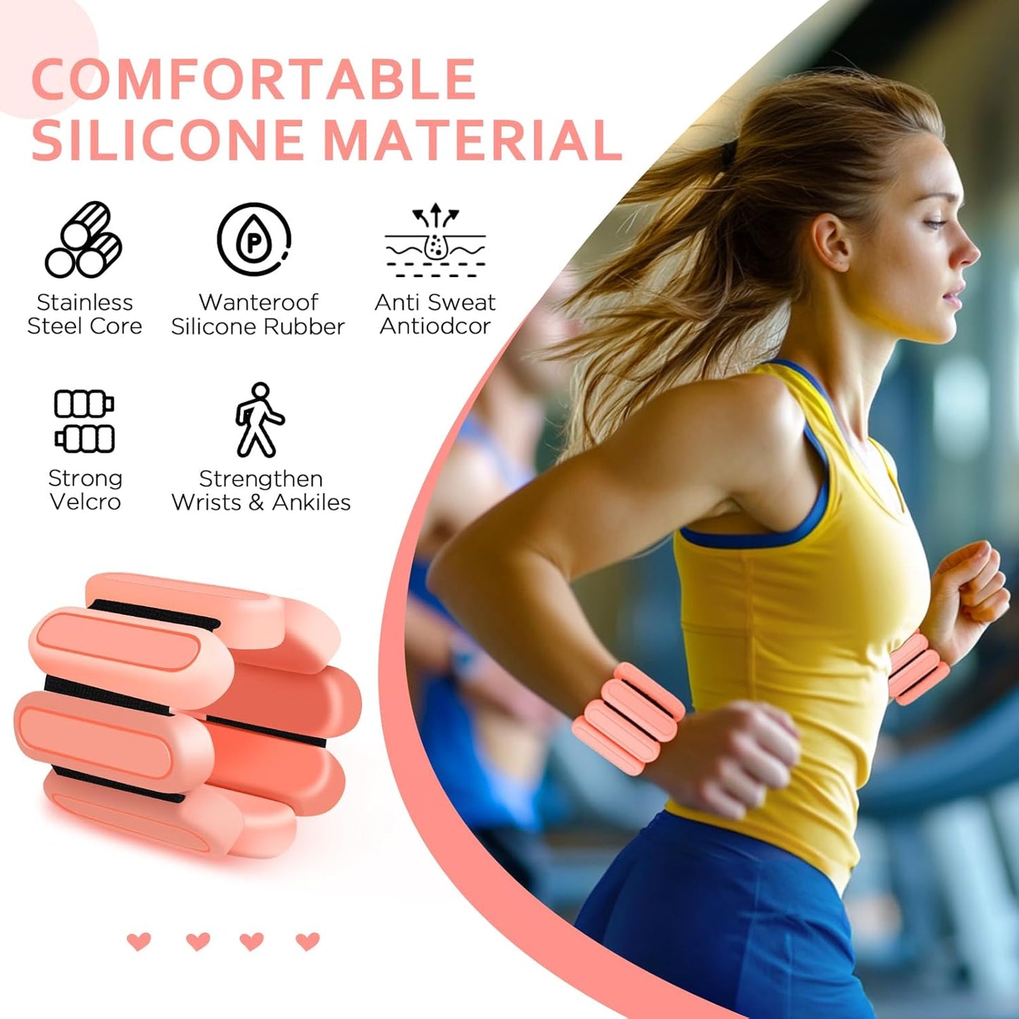 Skiennix Adjustable Wrist & Ankle Weights - Premium Silicone 1Lbs Each for Yoga, Pilates & Home Workouts