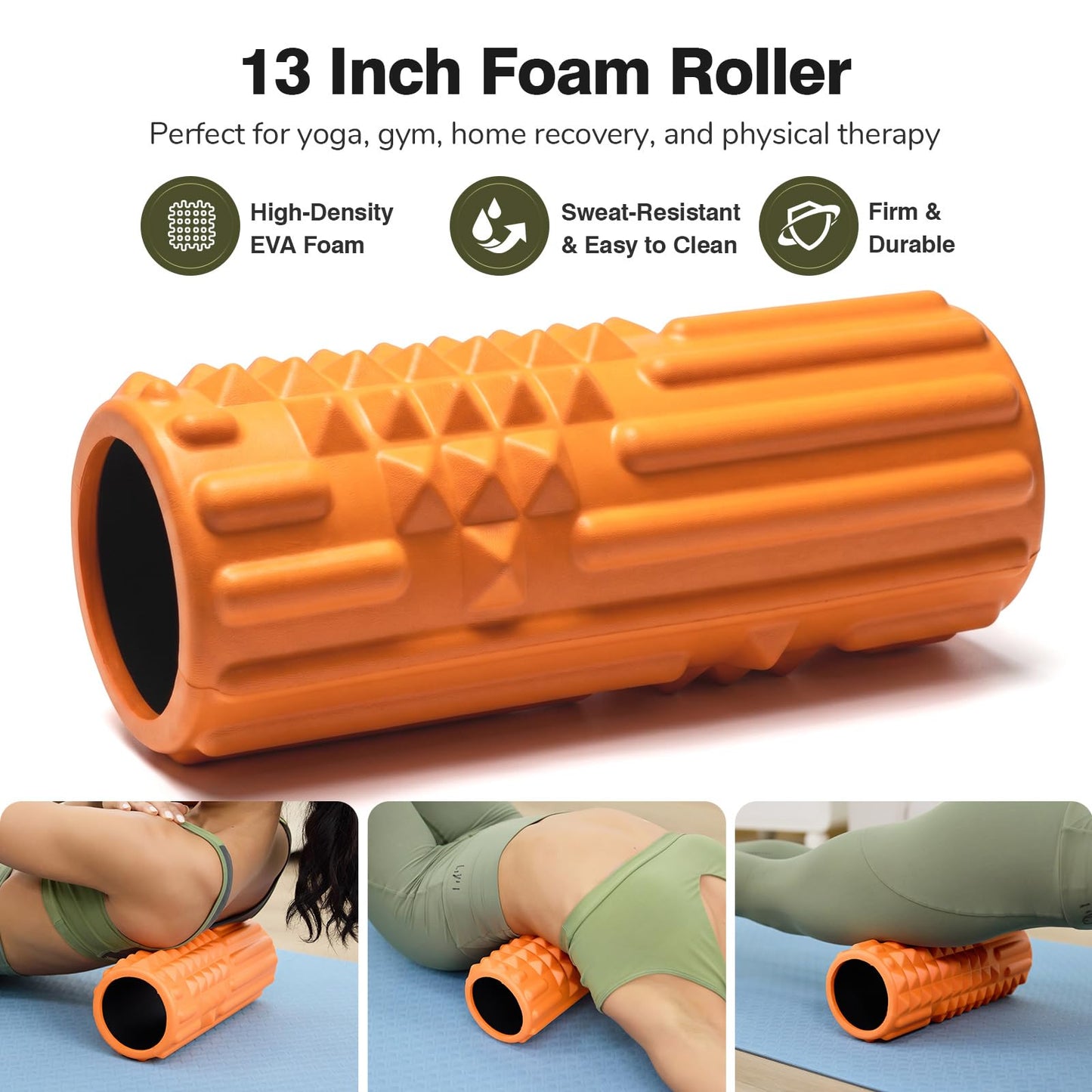 LTHTRADE 5 in 1 Foam Roller Set - Deep Tissue Foam Roller, Muscle Roller Stick, Massage Ball, Resistance Band for Physical Therapy & Deep Tissue Muscle Massage (Orange)