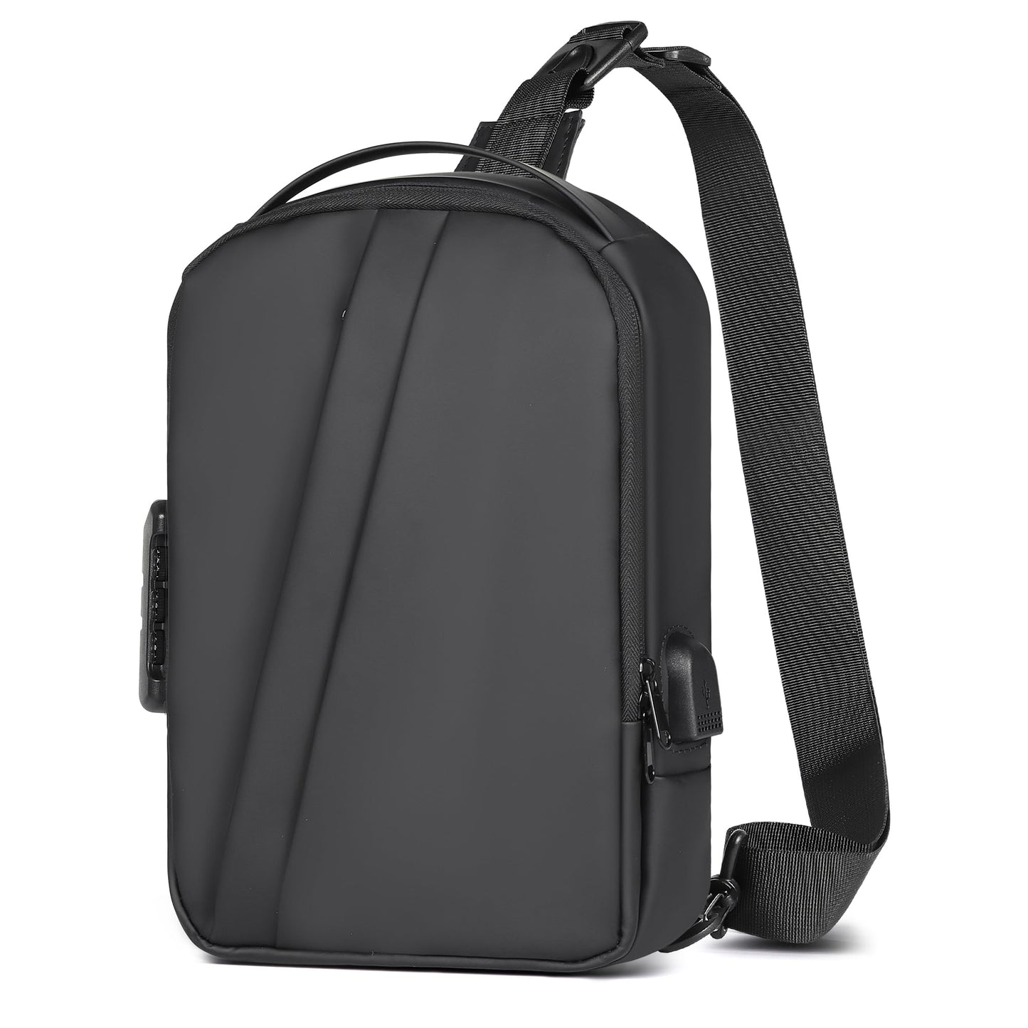 Geestock Anti-Theft Crossbody Sling Bag for Men with USB Port, Small Men's Crossbody Sling Bag PU Leather Chest Bag Shoulder Pack for Travel, Hiking, Work & Daily Use, Black