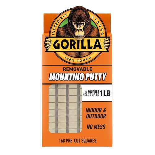Gorilla Mounting Putty - Non-Toxic Removable & Repositionable Wall Putty | Natural Tan, 168 Pre-Cut Squares