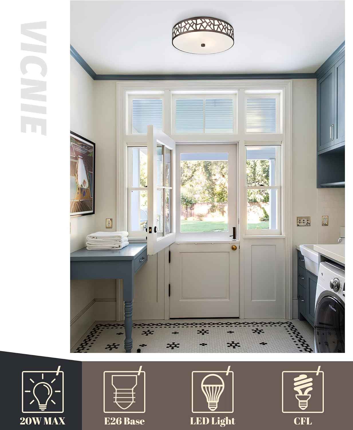 Flush Mount Ceiling Light Fixture 2-Pack - 12-Inch Oil Rubbed Bronze with Frosted Glass Shade for Bedroom, Hallway, Kitchen, Bathroom