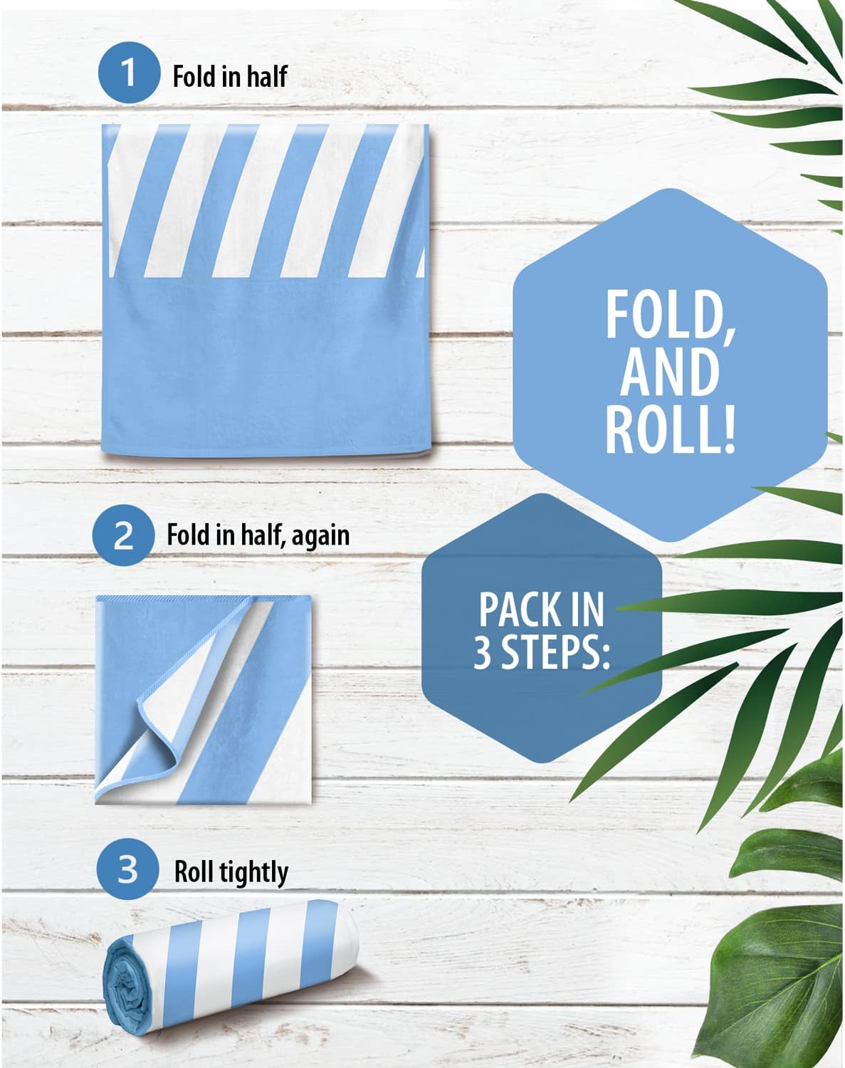 VENTURE 4TH Microfiber Beach Towel - Quick-Dry, Compact, Sand-Free & Lightweight | Sky Blue Stripes, 35x78 Inches
