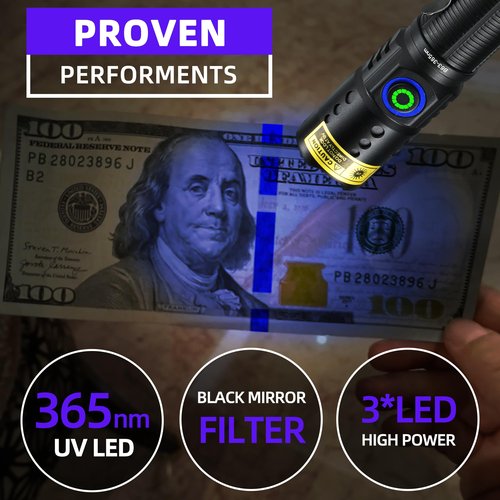 DARKBEAM 365nm UV Light Flashlight Black Light, 20W Mini Blacklight Flashlights 3 LED Rechargeable Woods Lamp for Pet Urine, AC Leak, Blood Tracking, Scorpion, Resin Curing
