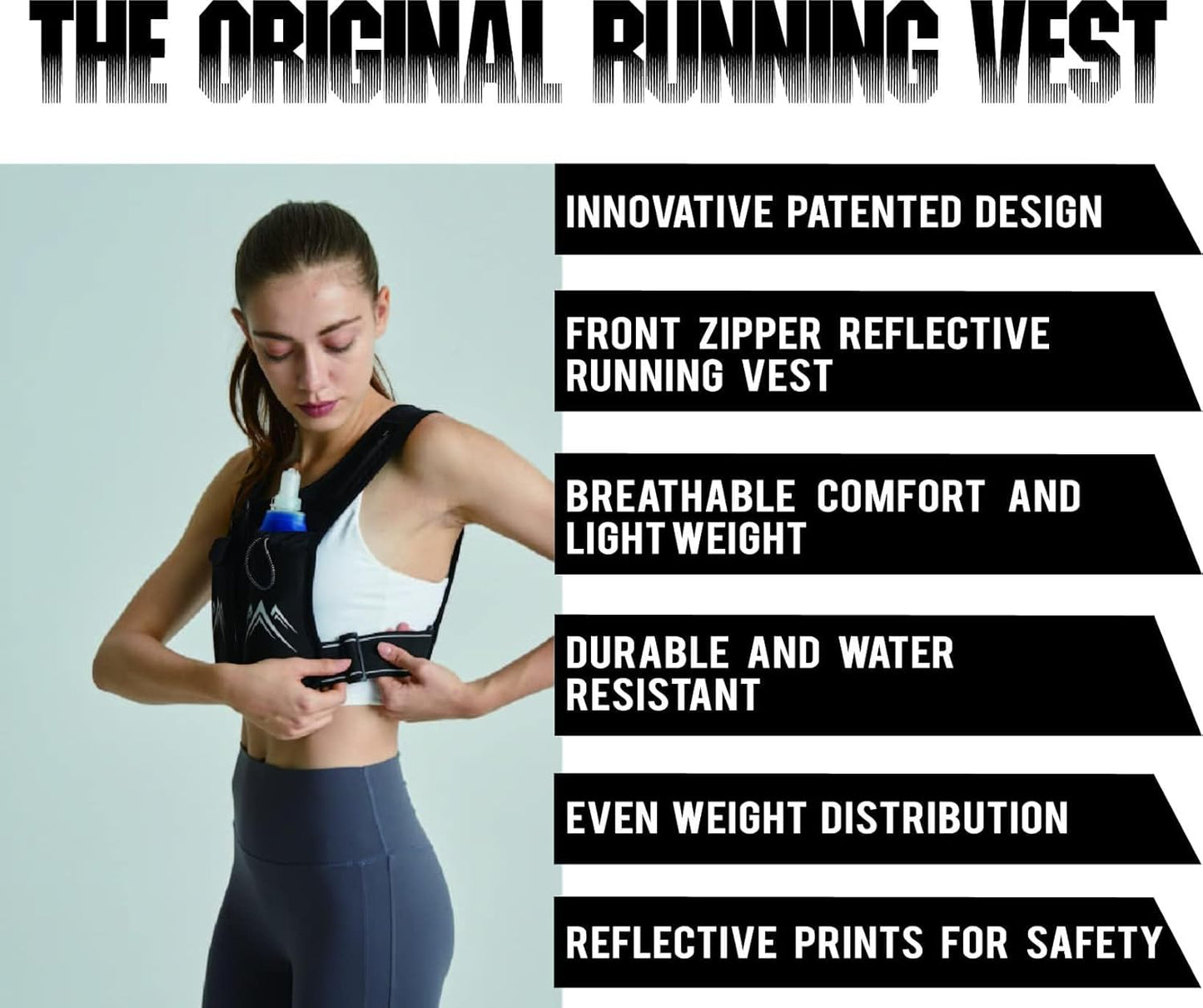 Revali Running Vest - Reflective Zip Design with 500ml Hydration Bottle | Adjustable & Breathable Gear for Men & Women