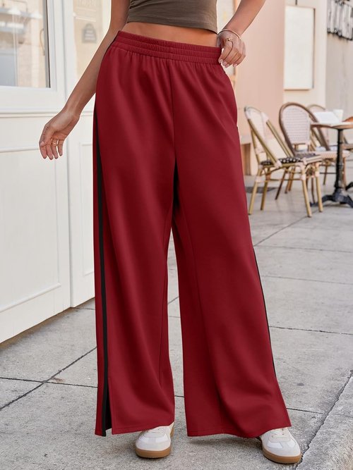 Fisoew Women's Wide Leg Pants - Casual Baggy Sweatpants with Pockets & Side Slit | Comfortable Fit