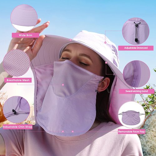 Icolor Women's Sun Hat - UPF 50+ Wide Brim Visor with 12" Neck Flap for Ultimate Sun Protection