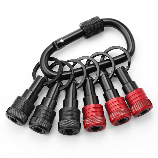Enhanced Non-Slip Upgrade Bit Holder 6pc, 1/4 Drill Bit Holder Key Chain, Bit Holder for Impact Driver, Quick-Change for Drill Bits & Screwdriver & Drill Bit Extension, Includes Portable Carabiner