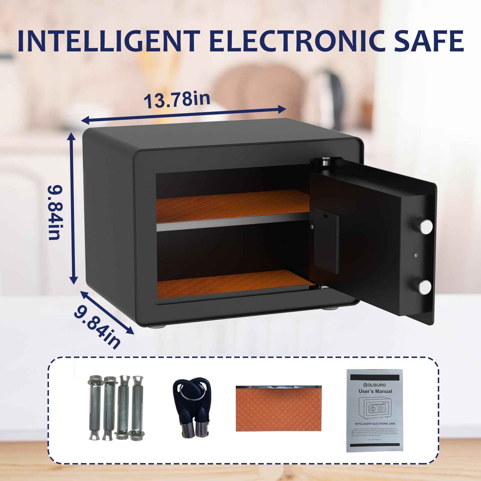 OUSURO 0.8 Cub Safe - Small Home Security Safe for Money, Jewelry, Documents, Solid Steel Lock Box with Digital Electronic Security Keypad (Black)