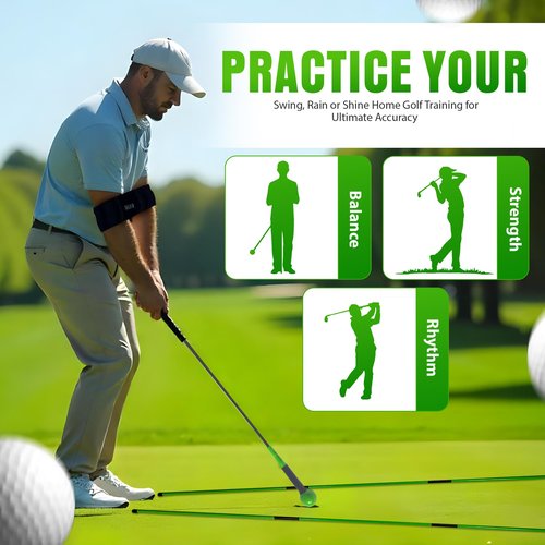 Golf Swing Trainer Aid, 48" Flex Whip Stick Lag Trainer for Golf Training & Golf Warmup Practice Stick, Tempo Training, Includes Golf Arm Band & Golf Alignment Sticks,Golf Accessories for Men (Green)