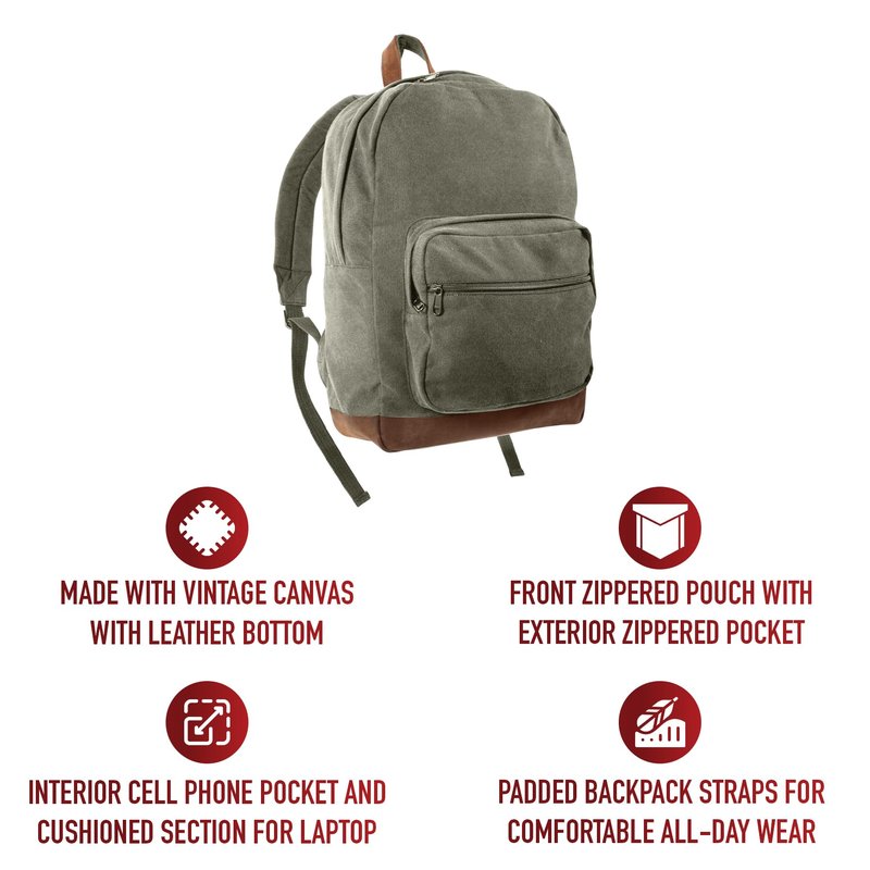 Rothco Vintage Canvas Teardrop Backpack - Classic Style with Leather Accents