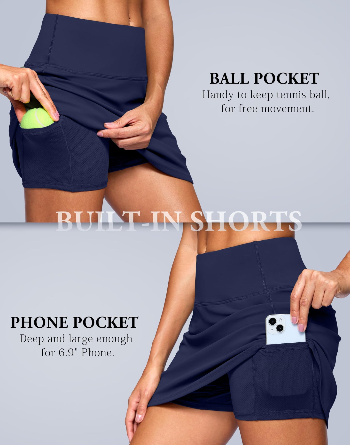 SANTINY 14" Skorts for Women with 2 Pockets High Waisted A Line Casual Pickleball Golf Skort Athletic Tennis Skirt (Navy_M)
