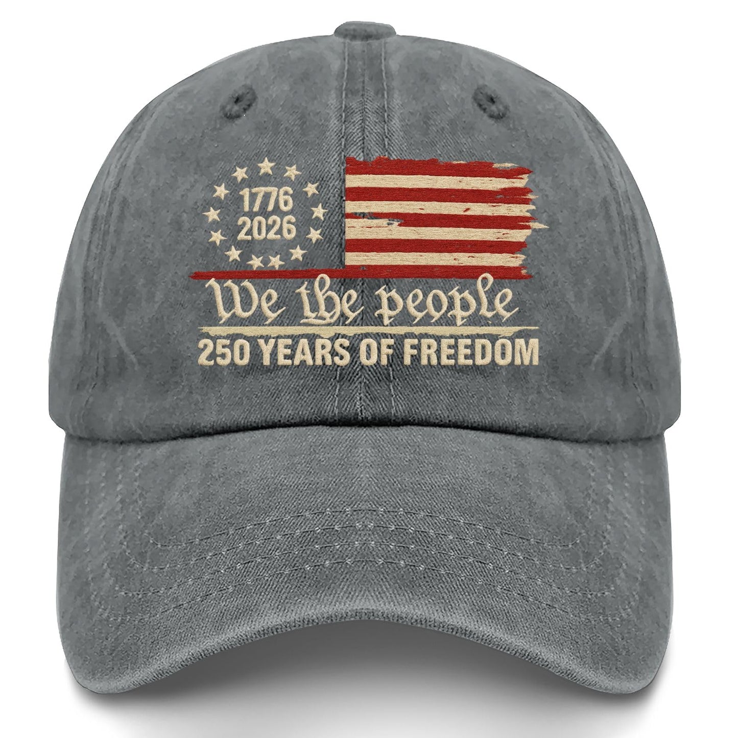 U.S. 250th Anniversary Embroidered Baseball Cap – 250 Years of Freedom 1776-2026 Patriotic Hat in Gray
