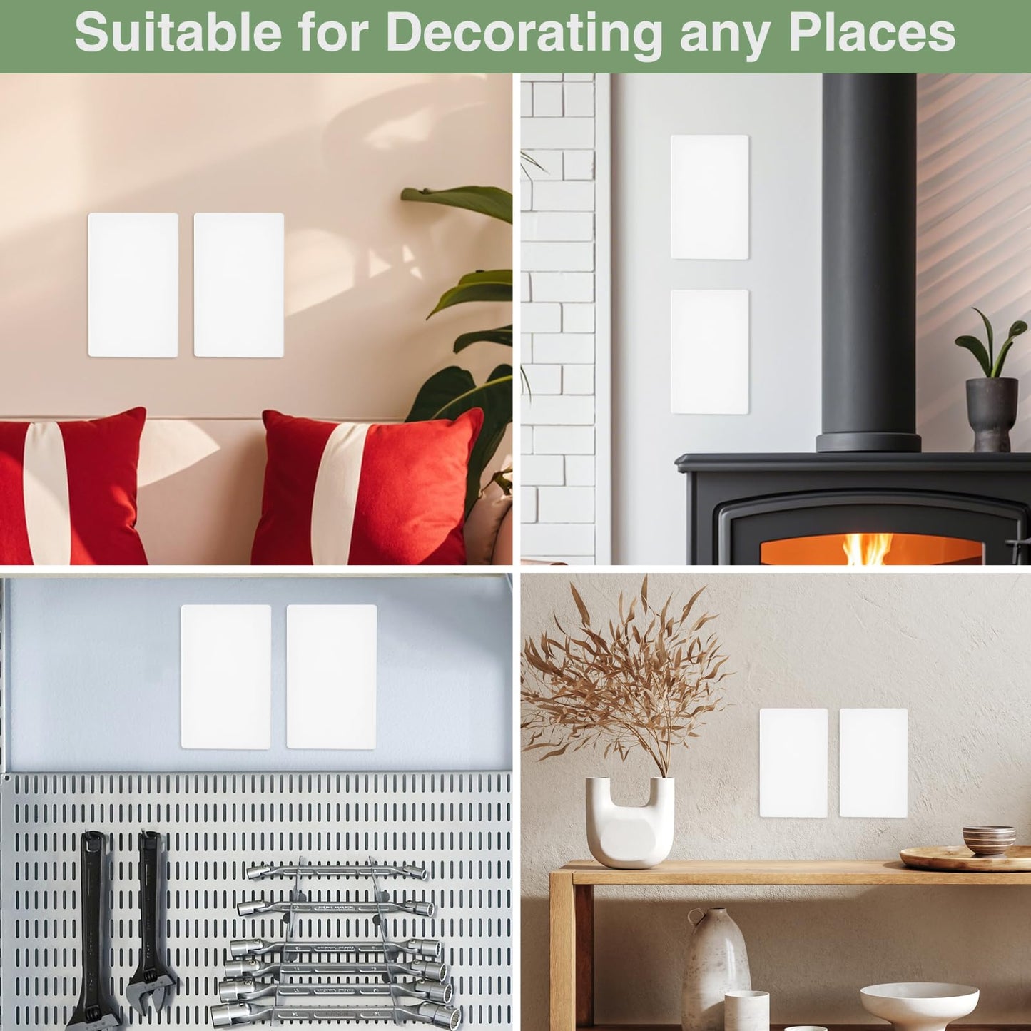 VJWEOU Screwless Blank Wall Plate Cover 4 Pack 1-Gang Blank Outlet Switch Covers Plate No Device Electrical Faceplate Standard Size 4.69" x 2.92" Impact Resistant, Gloss White