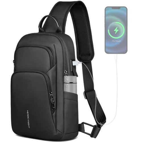 hk Sling Bag for Men with water bottles – Lightweight Waterproof Crossbody Bag with Tablet Pocket, Small Anti Theft Shoulder Bag with USB Charging Port for Daily Commute and Travel
