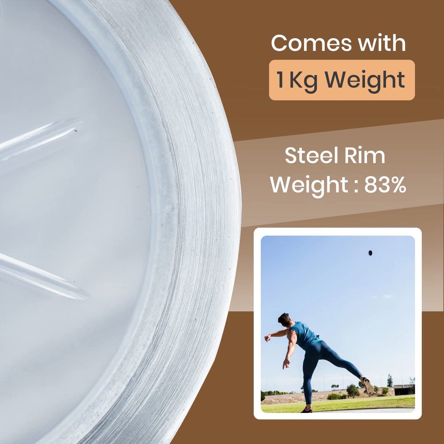 SPORTAXIS Transparent Discus Throw - 1 KG, 83% Rim Weight, Steel Rim - Ideal for Beginners & Intermediates in Track & Field - Enhance Your Discus Throwing Skills – Performance Enhancer