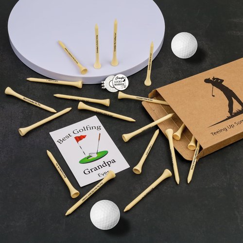 80UncleKimby Father 's Day Gifts from Daughter Wife Son - 30PCS 3-1/4 inch Wood Golf Tees Plus Hat Clip Golf Gifts for Men,Husband,Dad (Grandpa)