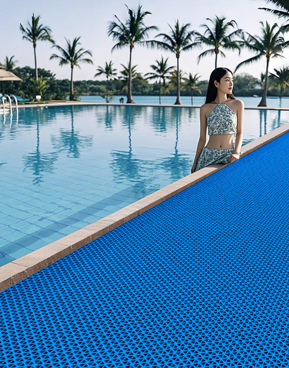 PVC Drainage Floor Mat Non-Slip Commercial Wet Area Mat for Outdoor and Indoor Restaurant Kitchen Bar Swimming Pool Splash Matting Water Drain Flooring Mat (Blue and Green, 3FTX11FT)