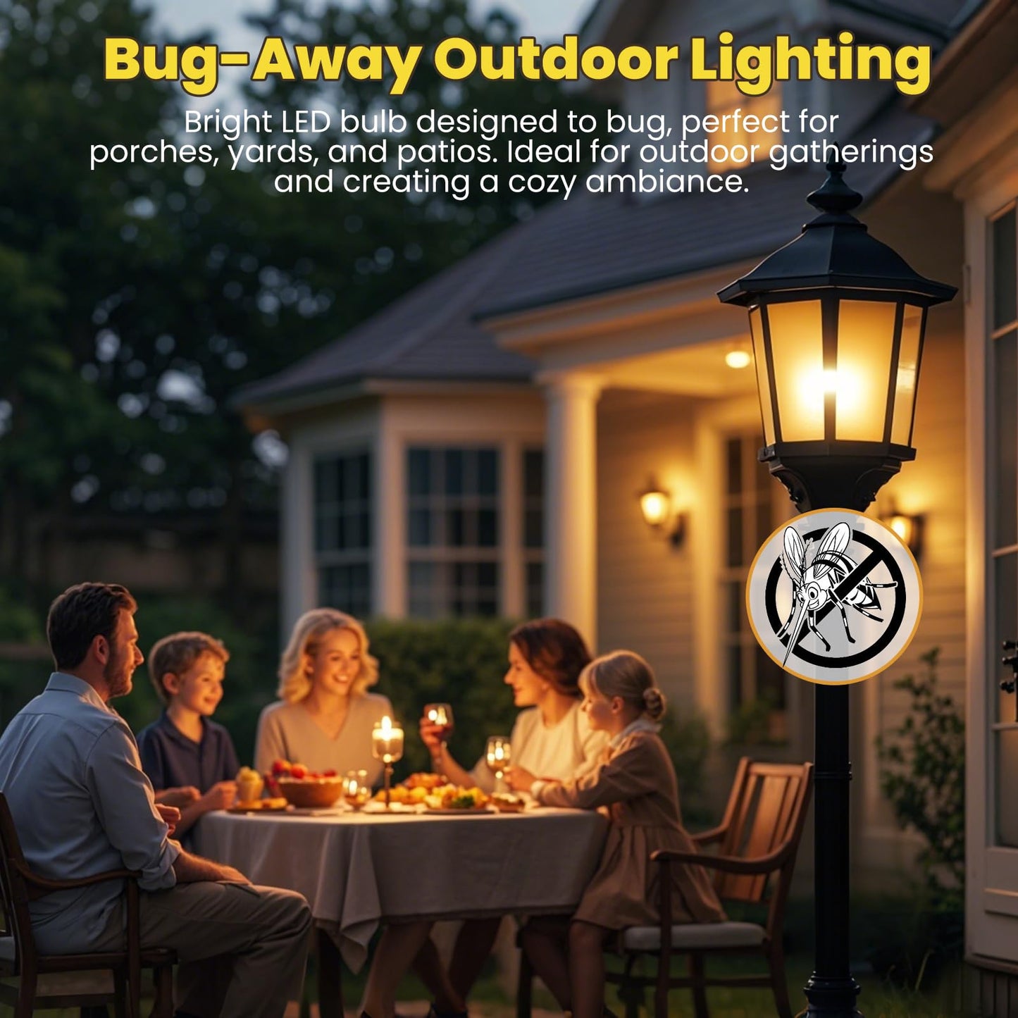 Roche Jaune Bug Light Bulbs, Yellow Bug Lights for Outside, A19 9W Equivalent 60W, 2000K Amber Porch Light Bulb, E26 Base, Not-Dimmable, Perfect for Patio, Deck, Backyard, 2 Pack