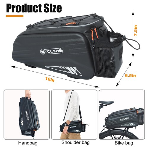 Febabilo Bike Rack Bag-10L EVA Hard Shell Waterproof 3 in 1 Ebike Trunk Pannier Bag with Reflective Strip & Shoulder Strap for Commuter Travel Outdoor Cycling Accessories (Hard Shell with Rain Cover)