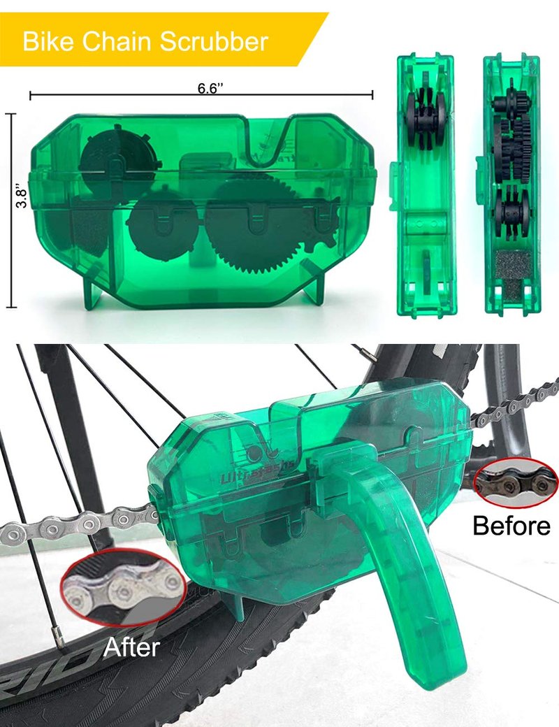 Ultrafashs Bike Cleaning Kit - 7-Piece Essential Set with Degreaser 10oz, Wet Lube 2oz, Chain Scrubber & Brush for Chain Maintenance