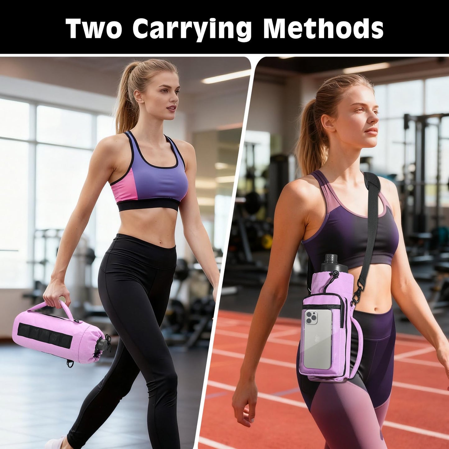 MoKo Magnetic Gym Bag, Magnetic Water Bottle Holder with Clear Phone Pouch, Built-in 4 Magnets Fitness Bag for Men and Women Compatible with Most Water Bottles, Gym Accessories Gifts, Purple