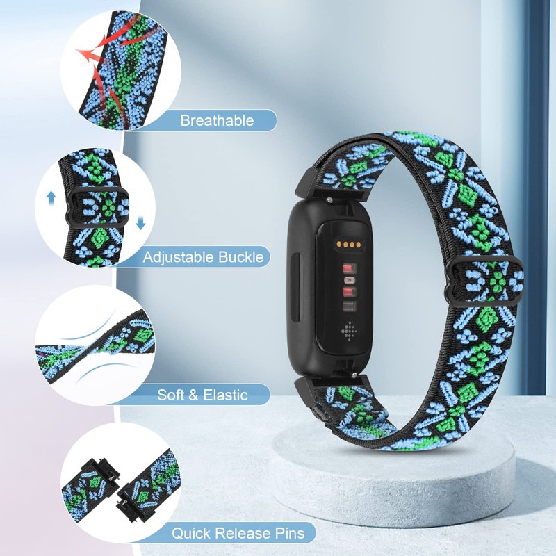 Vodtian 4 Pack Bands Compatible with Fitbit Inspire 3/Inspire 2/Inspire/Inspire HR/Ace 3/Ace 2 Band, Elastic Adjustable Nylon Loop Straps Replacement Sport Stretchy Wristband for Women Men