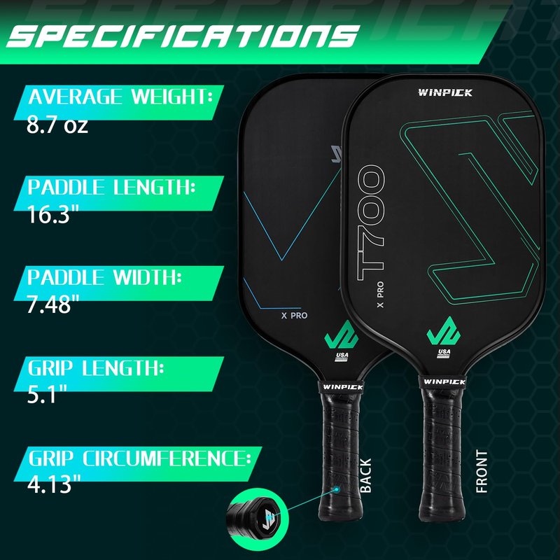 WINPICK Carbon Fiber Pickleball Paddle, T700 Raw Carbon Fiber Pickleball Racket, Thermoformed Pickleball Paddle for More Control & Power, 16 MM PP Honeycomb Core, Non Slip Comfort Grip USAPA Approved
