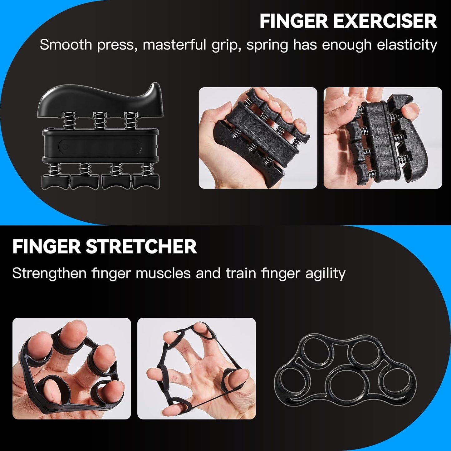 Skiennix 7PCS Grip Strength Trainer Kit - Adjustable Forearm Grips & Finger Stretchers | Hand Training Tools