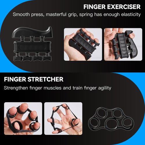 7PCS Grip Strength Trainer Kit, 2 Adjustable Forearm Resistance Grips, Finger Stretchers, Grip Ring, Hand Squeeze Ball, Finger Exercises, User Manual, Suitable for Hand Training, Suitable for Everyone